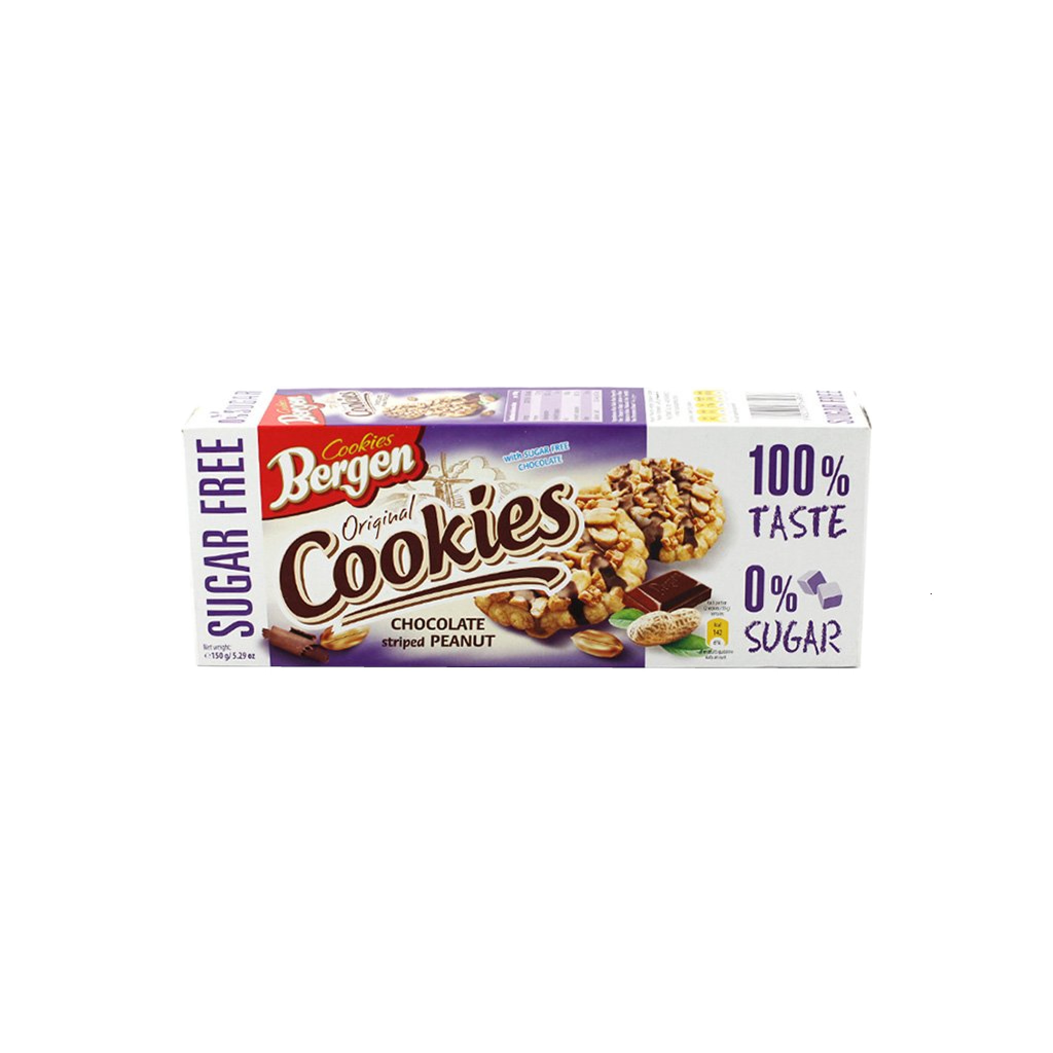 COOKIES BERGEN CHOCOLATE STRIPED PEANUT 150GR - SEM ADICAO DE ACUCAR